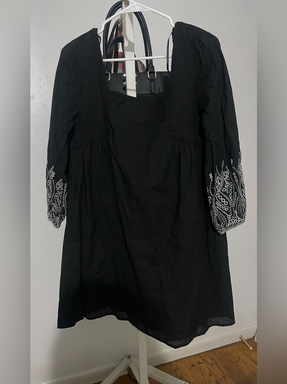 mi ami Black Long Sleeve Dress with White Embroidered Sleeves